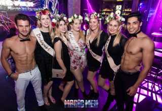 Magic Men hens with topless waiter